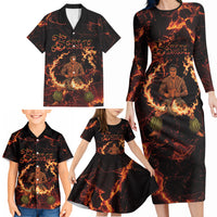 Samoa Siva Afi Dance Fireknife Family Matching Long Sleeve Bodycon Dress and Hawaiian Shirt Polynesian Heritage Fire Dance