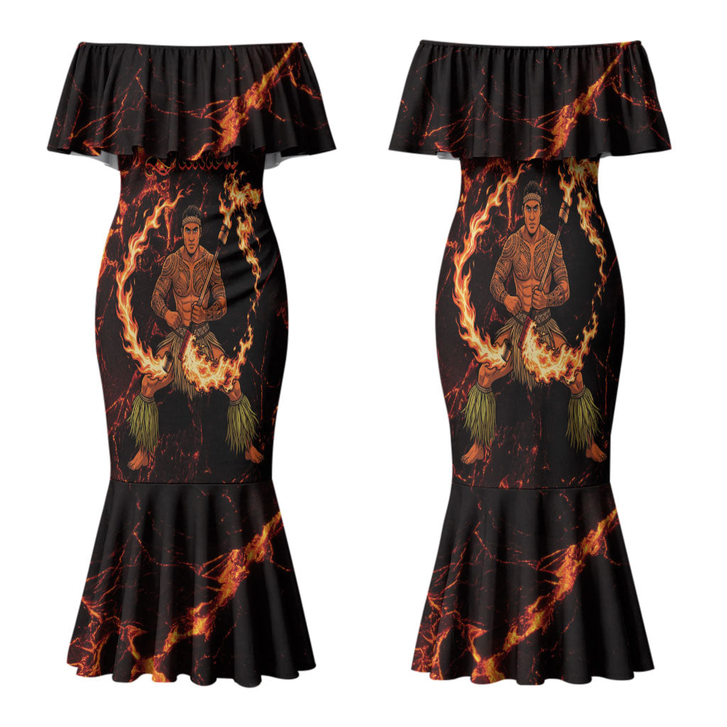 Samoa Siva Afi Dance Fireknife Family Matching Mermaid Dress and Hawaiian Shirt Polynesian Heritage Fire Dance