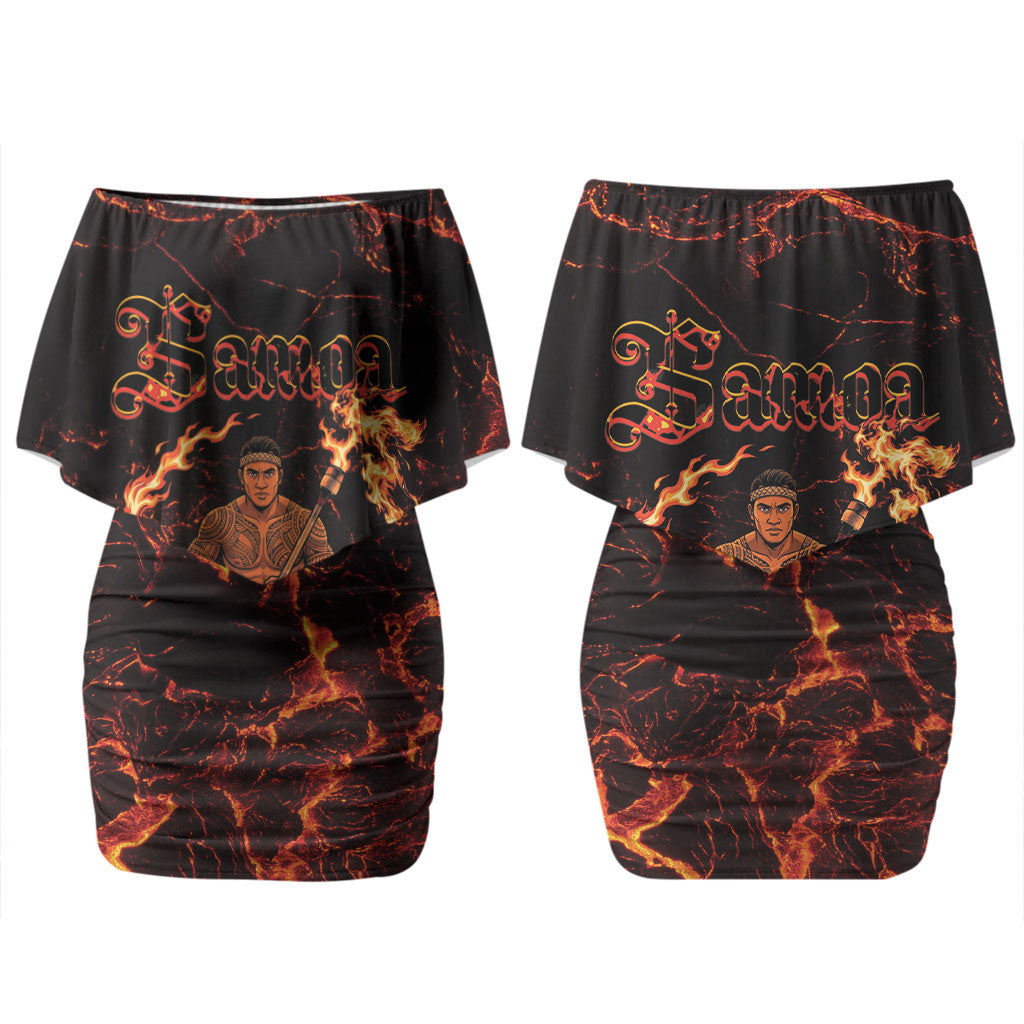 Samoa Siva Afi Dance Fireknife Family Matching Off Shoulder Short Dress and Hawaiian Shirt Polynesian Heritage Fire Dance