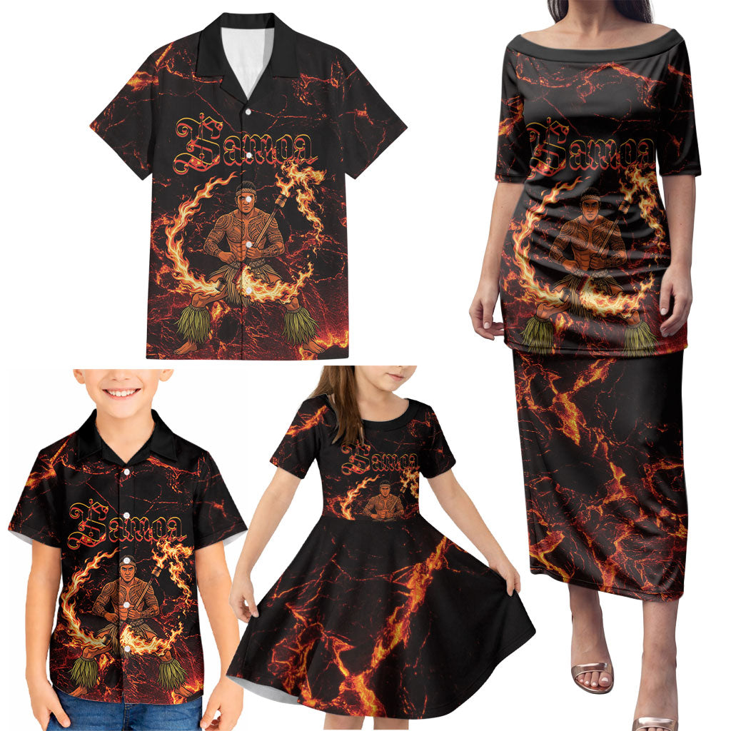 Samoa Siva Afi Dance Fireknife Family Matching Puletasi and Hawaiian Shirt Polynesian Heritage Fire Dance