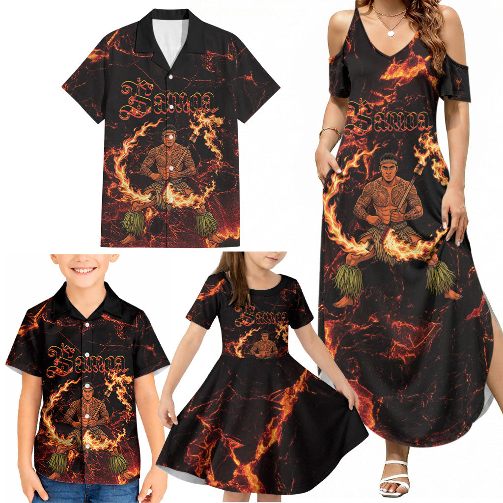 Samoa Siva Afi Dance Fireknife Family Matching Summer Maxi Dress and Hawaiian Shirt Polynesian Heritage Fire Dance