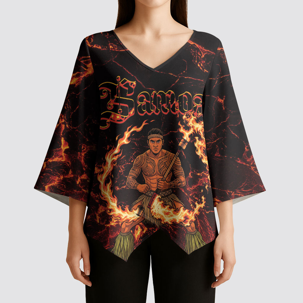 Samoa Siva Afi Dance Fireknife Kimono Sleeve Blouse Polynesian Heritage Fire Dance