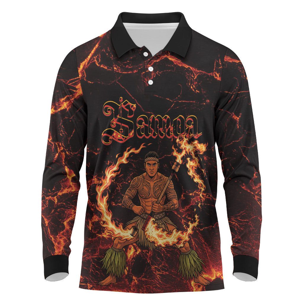 Samoa Siva Afi Dance Fireknife Long Sleeve Polo Shirt Polynesian Heritage Fire Dance