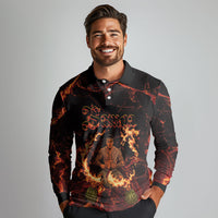 Samoa Siva Afi Dance Fireknife Long Sleeve Polo Shirt Polynesian Heritage Fire Dance