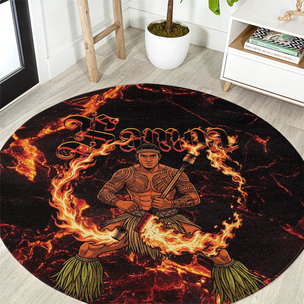 Samoa Siva Afi Dance Fireknife Round Carpet Polynesian Heritage Fire Dance