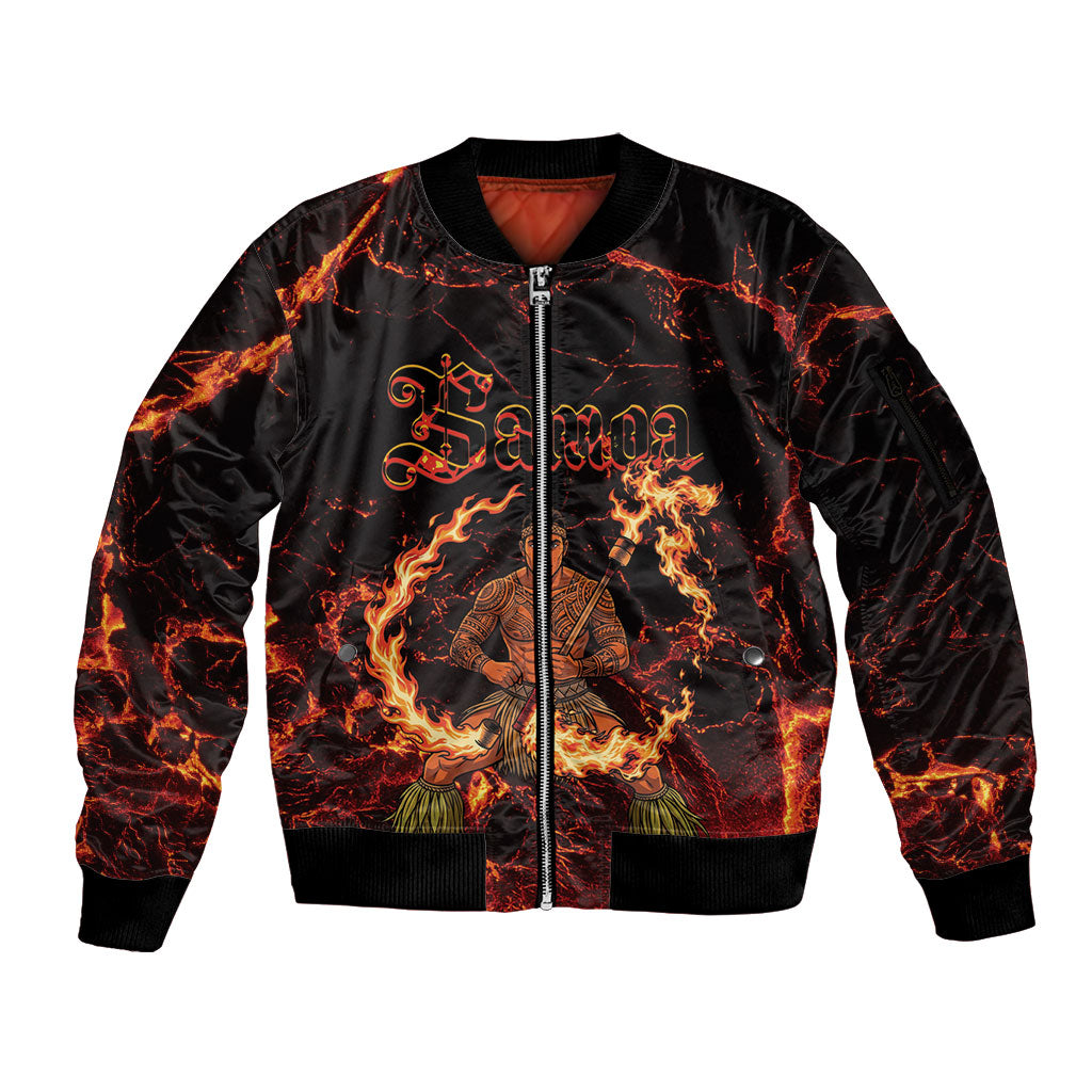Samoa Siva Afi Dance Fireknife Sleeve Zip Bomber Jacket Polynesian Heritage Fire Dance