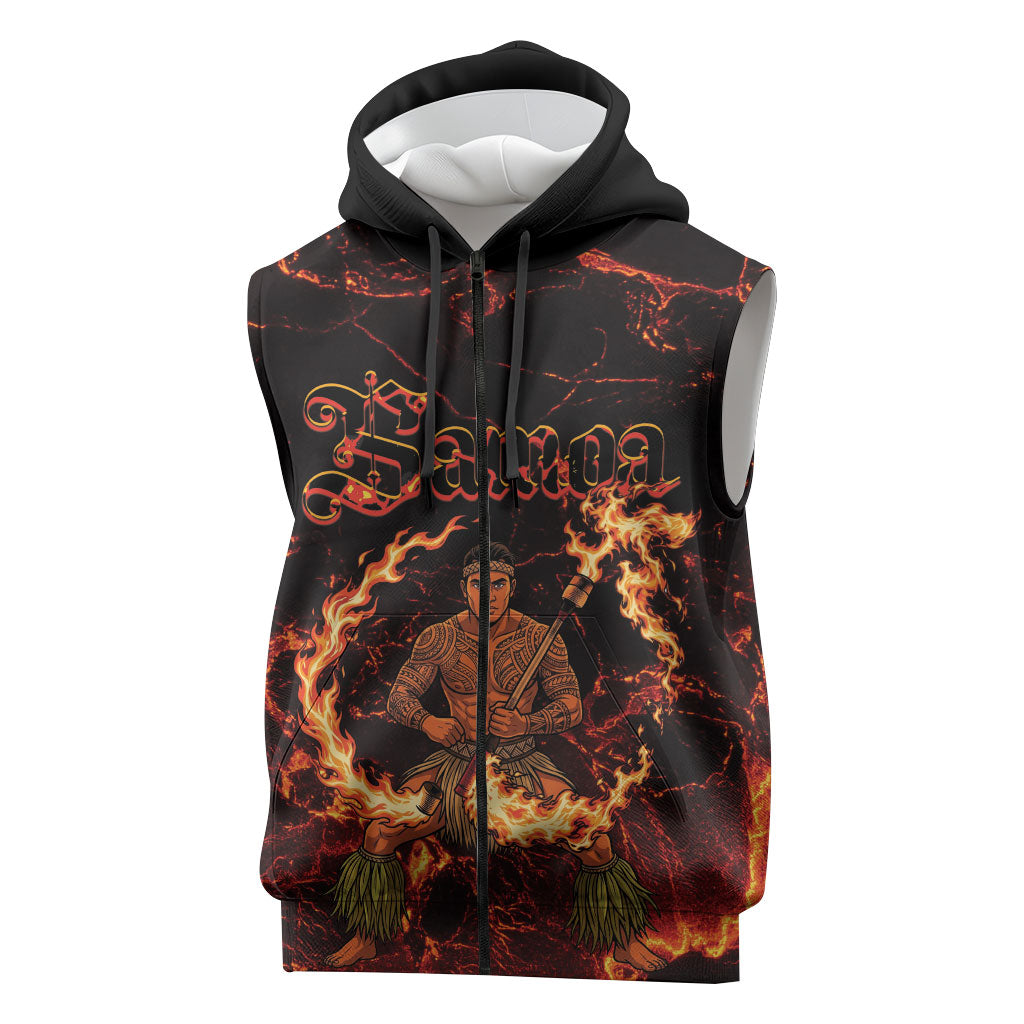 Samoa Siva Afi Dance Fireknife Sleeveless Zip Hoodie Polynesian Heritage Fire Dance