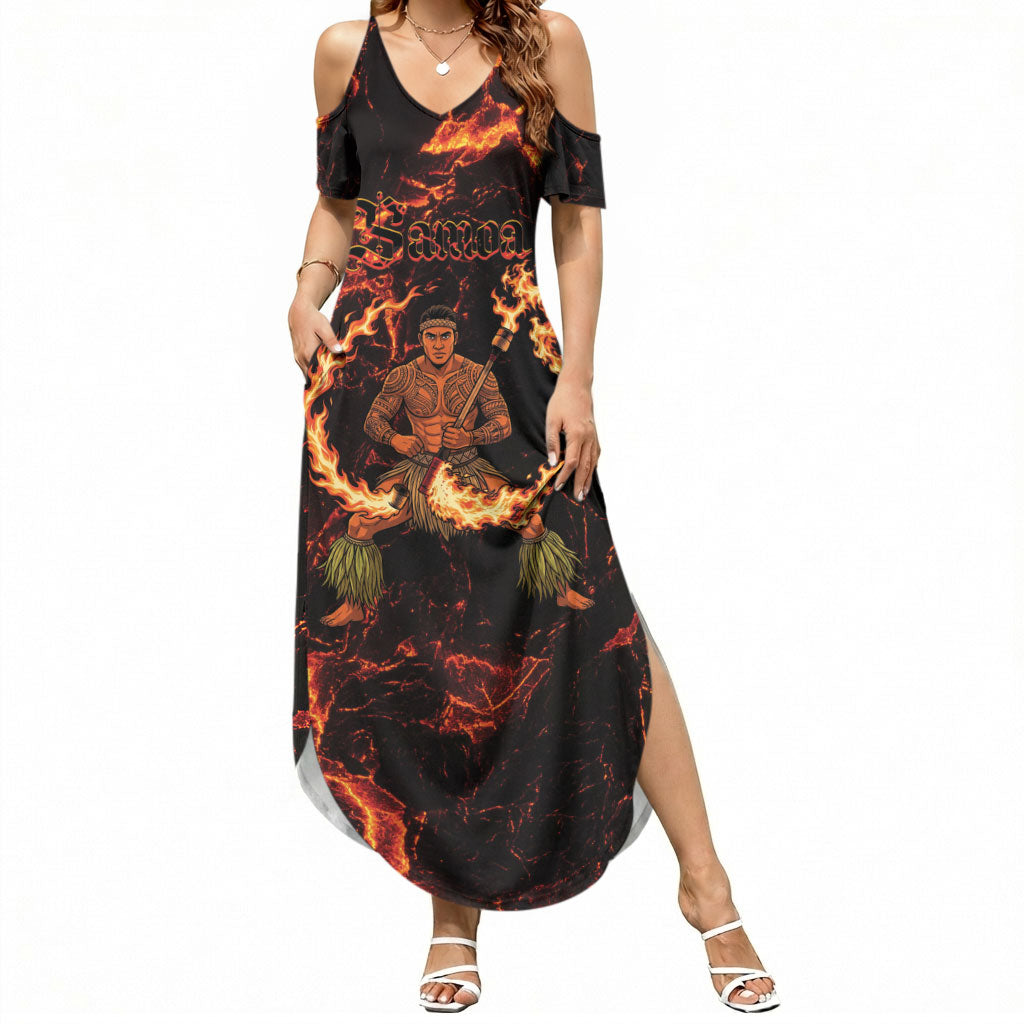 Samoa Siva Afi Dance Fireknife Summer Maxi Dress Polynesian Heritage Fire Dance