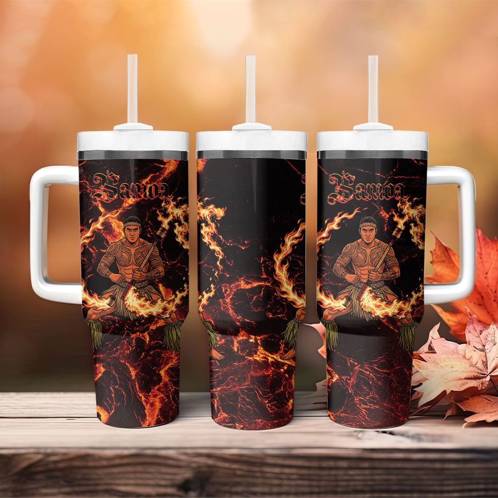 Samoa Siva Afi Dance Fireknife Tumbler With Handle Polynesian Heritage Fire Dance
