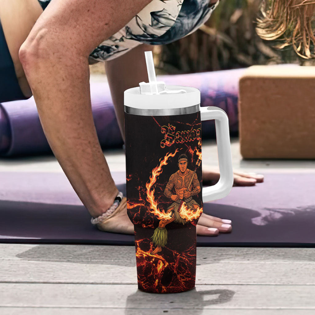 Samoa Siva Afi Dance Fireknife Tumbler With Handle Polynesian Heritage Fire Dance
