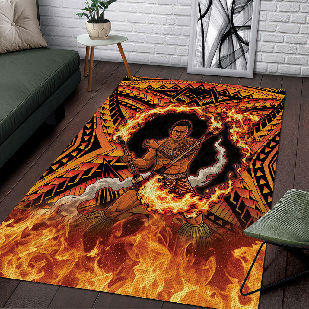 Samoa Siva Afi Dance Fireknife Area Rug Samoan Tribal Motif Dancing in the Fire