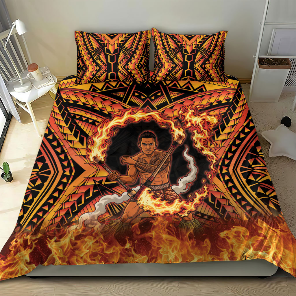 Samoa Siva Afi Dance Fireknife Bedding Set Samoan Tribal Motif Dancing in the Fire