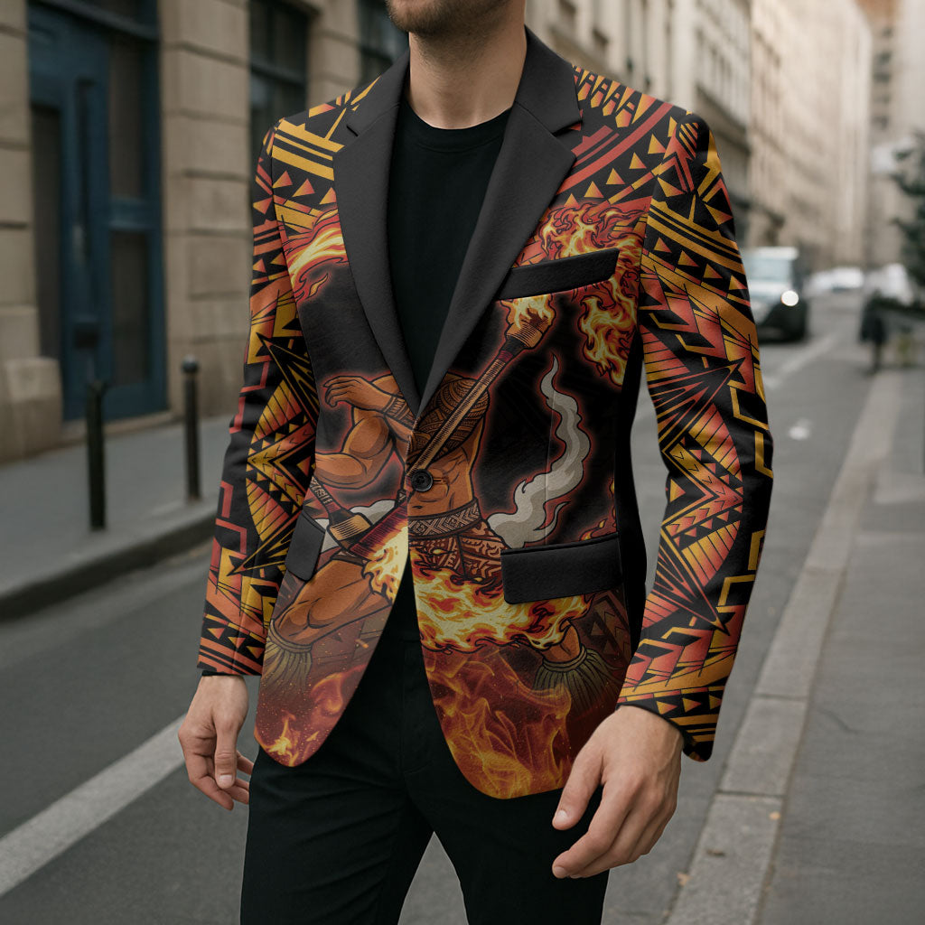 Samoa Siva Afi Dance Fireknife Blazer Samoan Tribal Motif Dancing in the Fire