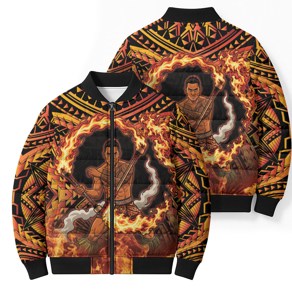 Samoa Siva Afi Dance Fireknife Bomber Puffer Jacket Samoan Tribal Motif Dancing in the Fire