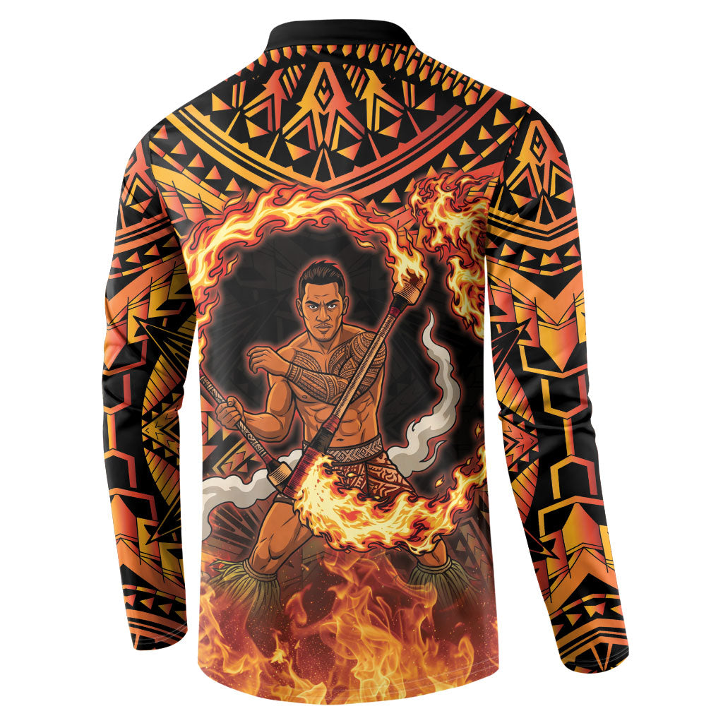 Samoa Siva Afi Dance Fireknife Button Sweatshirt Samoan Tribal Motif Dancing in the Fire