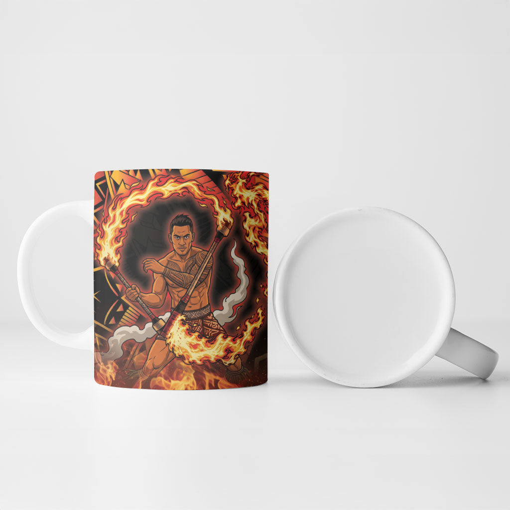 Samoa Siva Afi Dance Fireknife Ceramic Mug Samoan Tribal Motif Dancing in the Fire