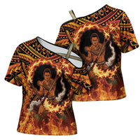 Samoa Siva Afi Dance Fireknife Cross Shoulder Shirt Samoan Tribal Motif Dancing in the Fire