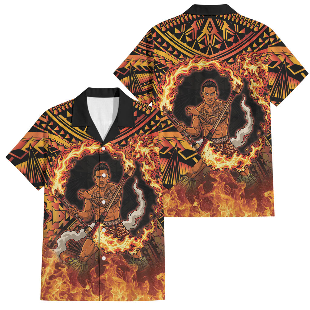 Samoa Siva Afi Dance Fireknife Family Matching Mermaid Dress and Hawaiian Shirt Samoan Tribal Motif Dancing in the Fire