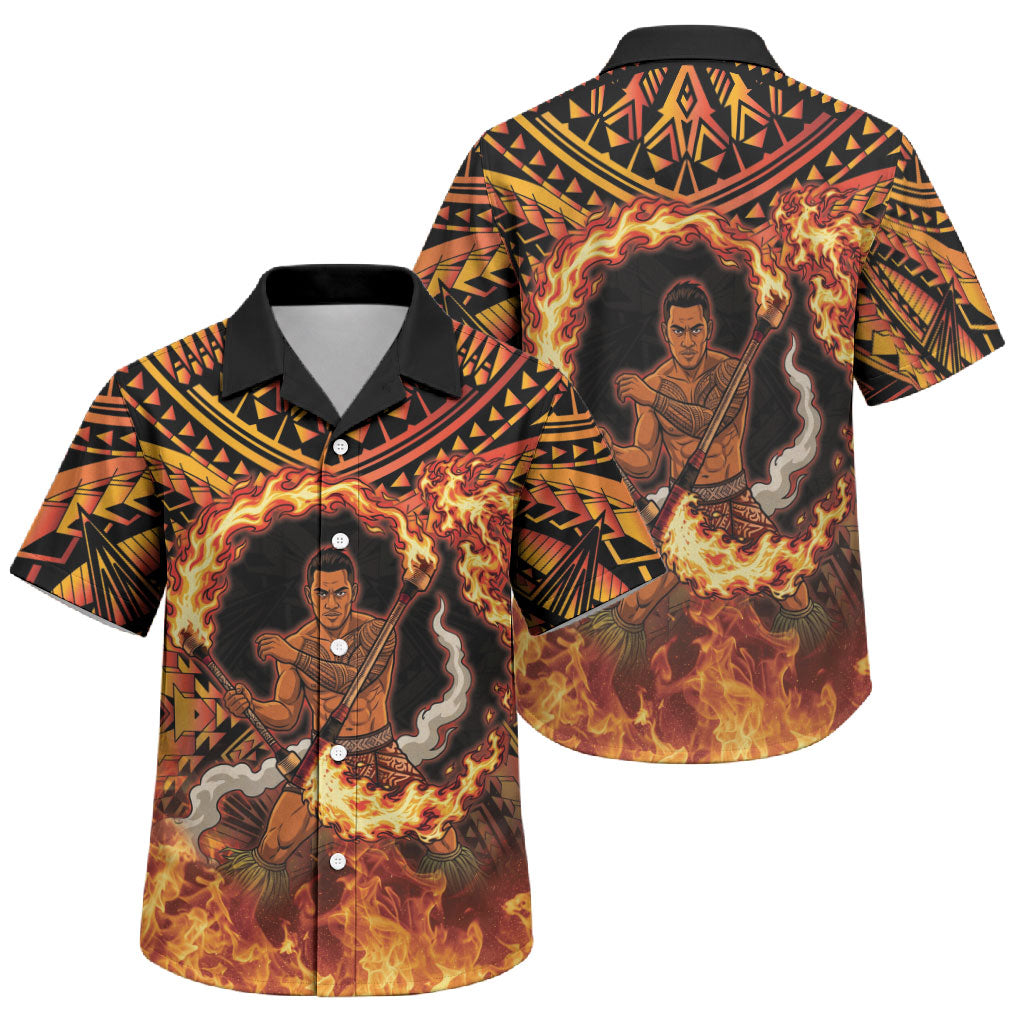 Samoa Siva Afi Dance Fireknife Family Matching Off Shoulder Maxi Dress and Hawaiian Shirt Samoan Tribal Motif Dancing in the Fire