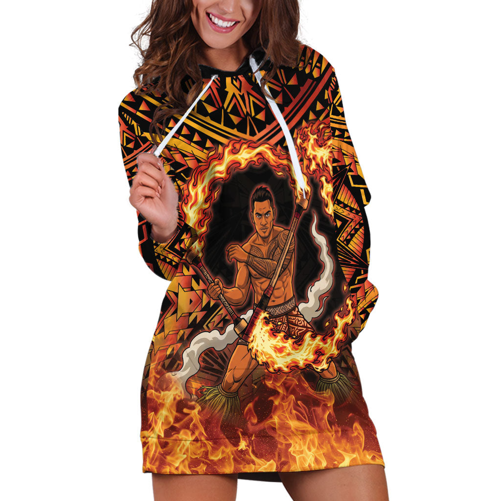 Samoa Siva Afi Dance Fireknife Hoodie Dress Samoan Tribal Motif Dancing in the Fire