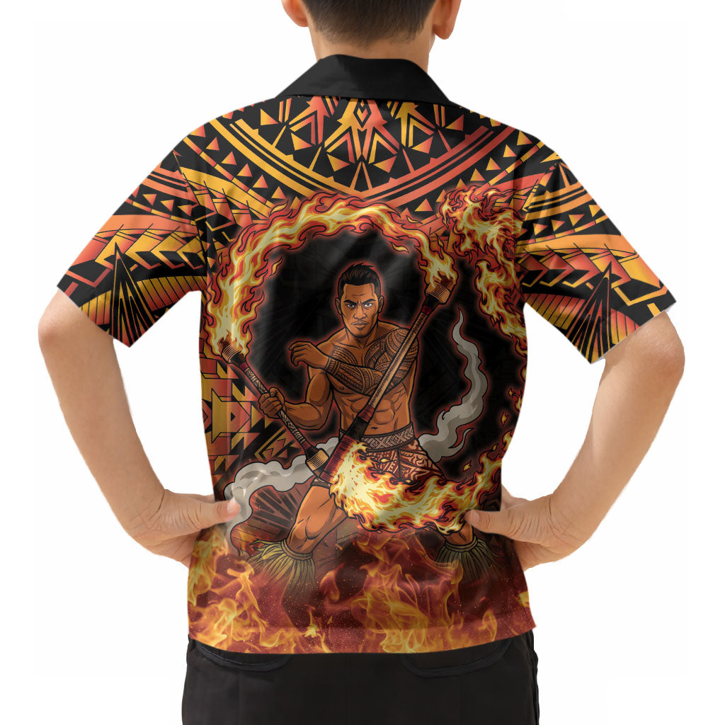 Samoa Siva Afi Dance Fireknife Kid Hawaiian Shirt Samoan Tribal Motif Dancing in the Fire