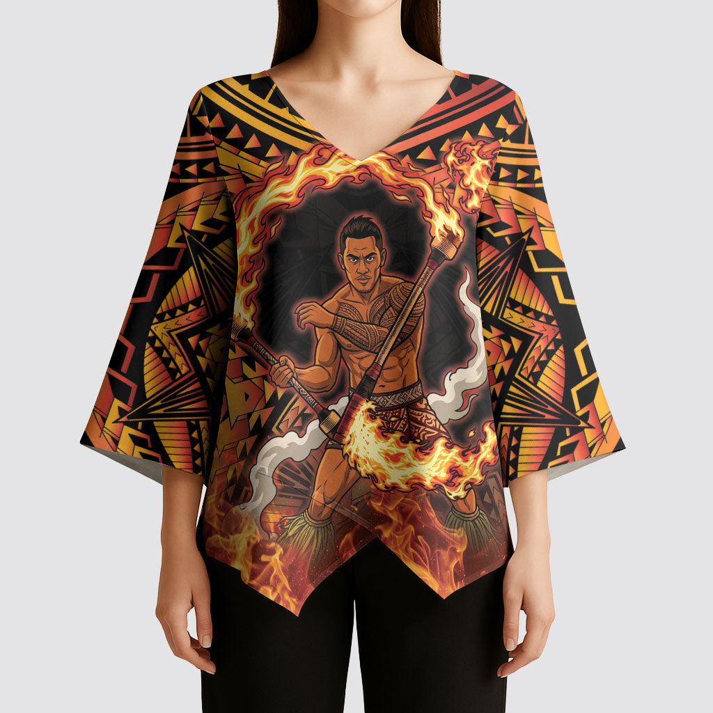 Samoa Siva Afi Dance Fireknife Kimono Sleeve Blouse Samoan Tribal Motif Dancing in the Fire