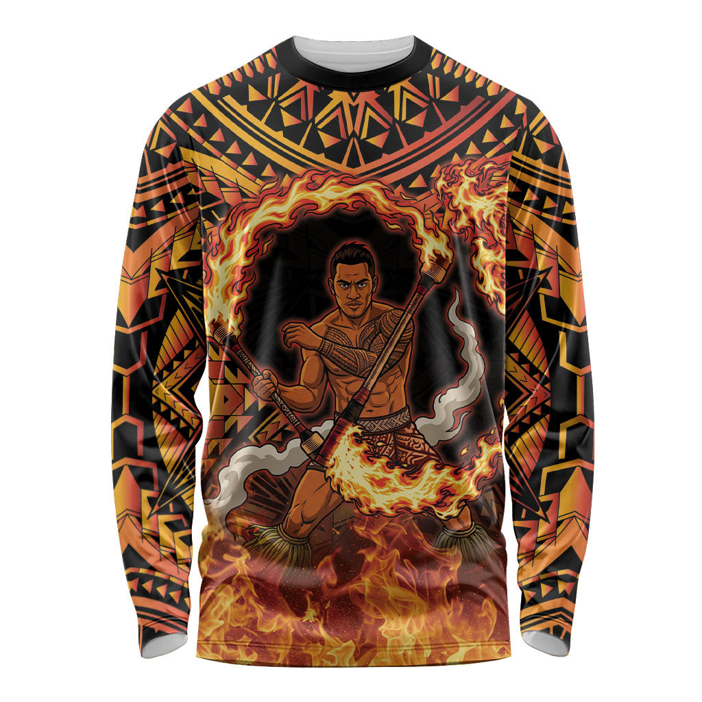 Samoa Siva Afi Dance Fireknife Long Sleeve Shirt Samoan Tribal Motif Dancing in the Fire