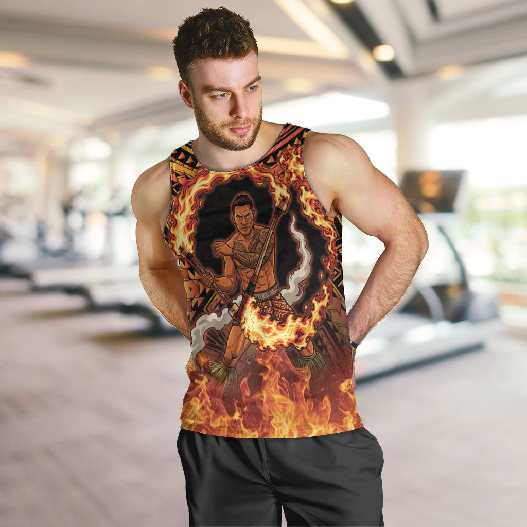 Samoa Siva Afi Dance Fireknife Men Tank Top Samoan Tribal Motif Dancing in the Fire