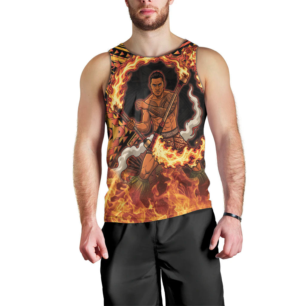 Samoa Siva Afi Dance Fireknife Men Tank Top Samoan Tribal Motif Dancing in the Fire