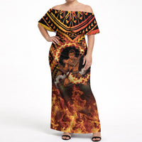 Samoa Siva Afi Dance Fireknife Off Shoulder Maxi Dress Samoan Tribal Motif Dancing in the Fire
