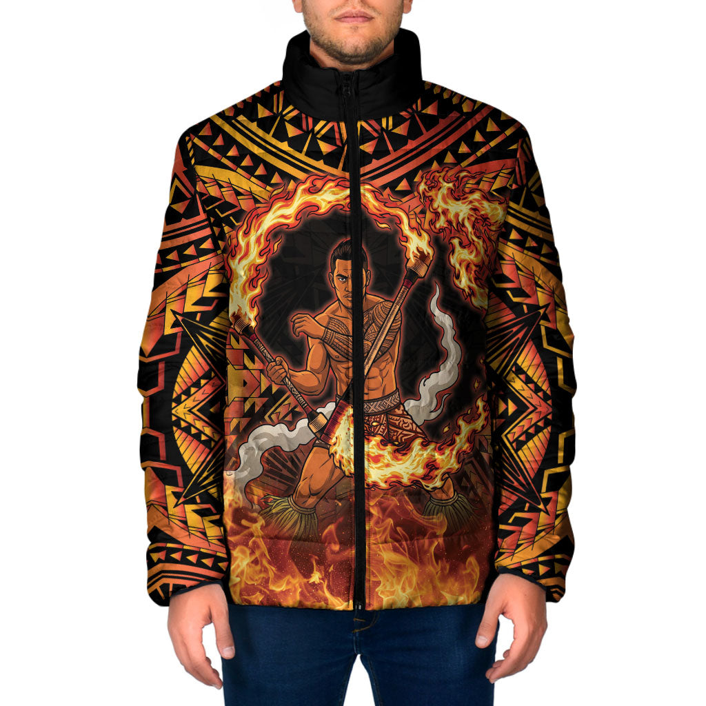 Samoa Siva Afi Dance Fireknife Padded Jacket Samoan Tribal Motif Dancing in the Fire