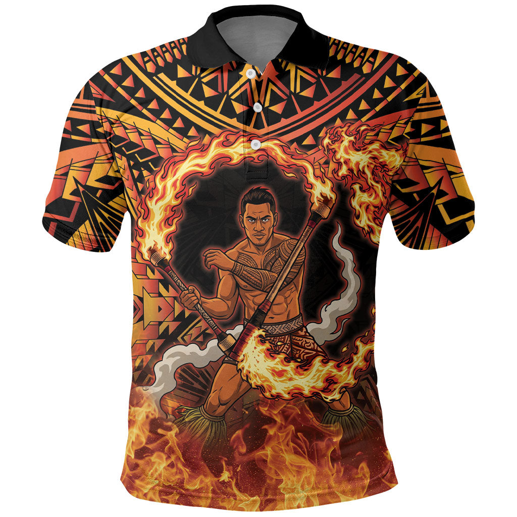 Samoa Siva Afi Dance Fireknife Polo Shirt Samoan Tribal Motif Dancing in the Fire