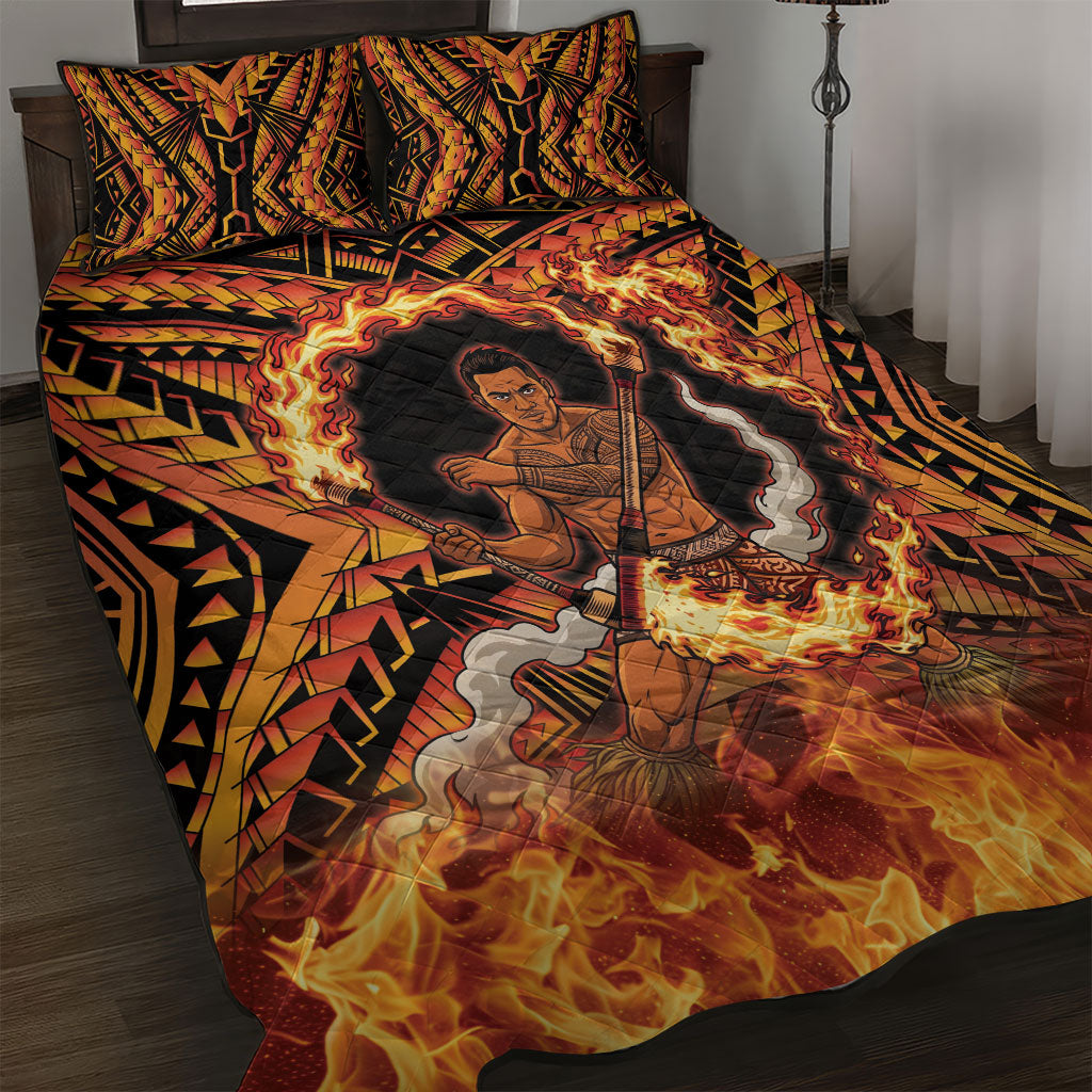Samoa Siva Afi Dance Fireknife Quilt Bed Set Samoan Tribal Motif Dancing in the Fire LT9 Red - Polynesian Pride