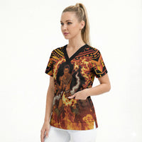 Samoa Siva Afi Dance Fireknife Scrub Top Samoan Tribal Motif Dancing in the Fire