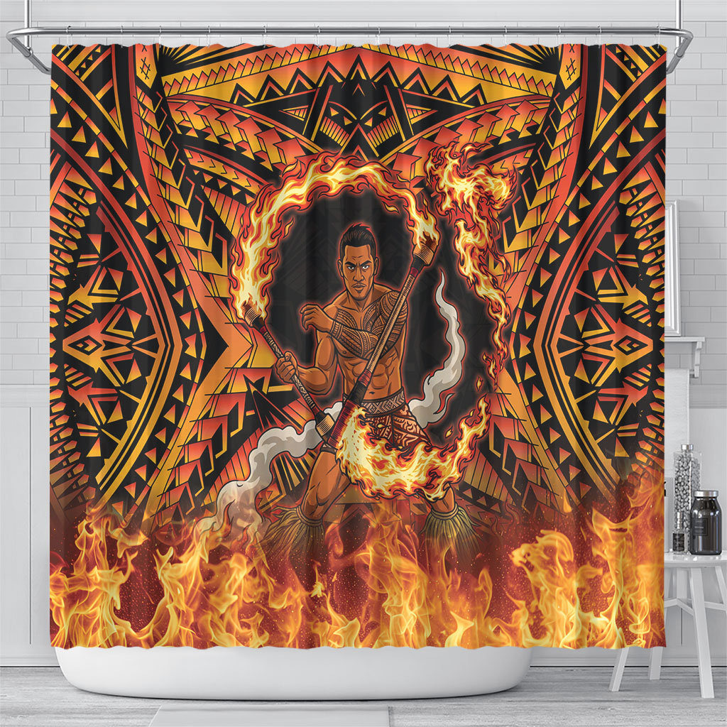 Samoa Siva Afi Dance Fireknife Shower Curtain Samoan Tribal Motif Dancing in the Fire