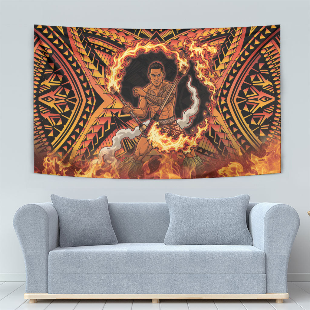 Samoa Siva Afi Dance Fireknife Tapestry Samoan Tribal Motif Dancing in the Fire
