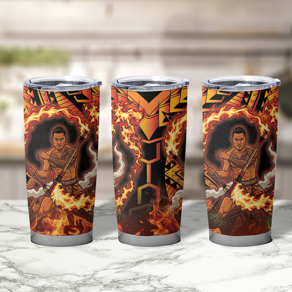 Samoa Siva Afi Dance Fireknife Tumbler Cup Samoan Tribal Motif Dancing in the Fire