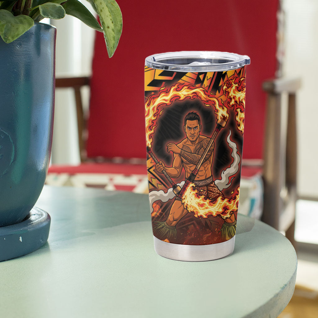 Samoa Siva Afi Dance Fireknife Tumbler Cup Samoan Tribal Motif Dancing in the Fire
