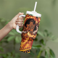 Samoa Siva Afi Dance Fireknife Tumbler With Handle Samoan Tribal Motif Dancing in the Fire
