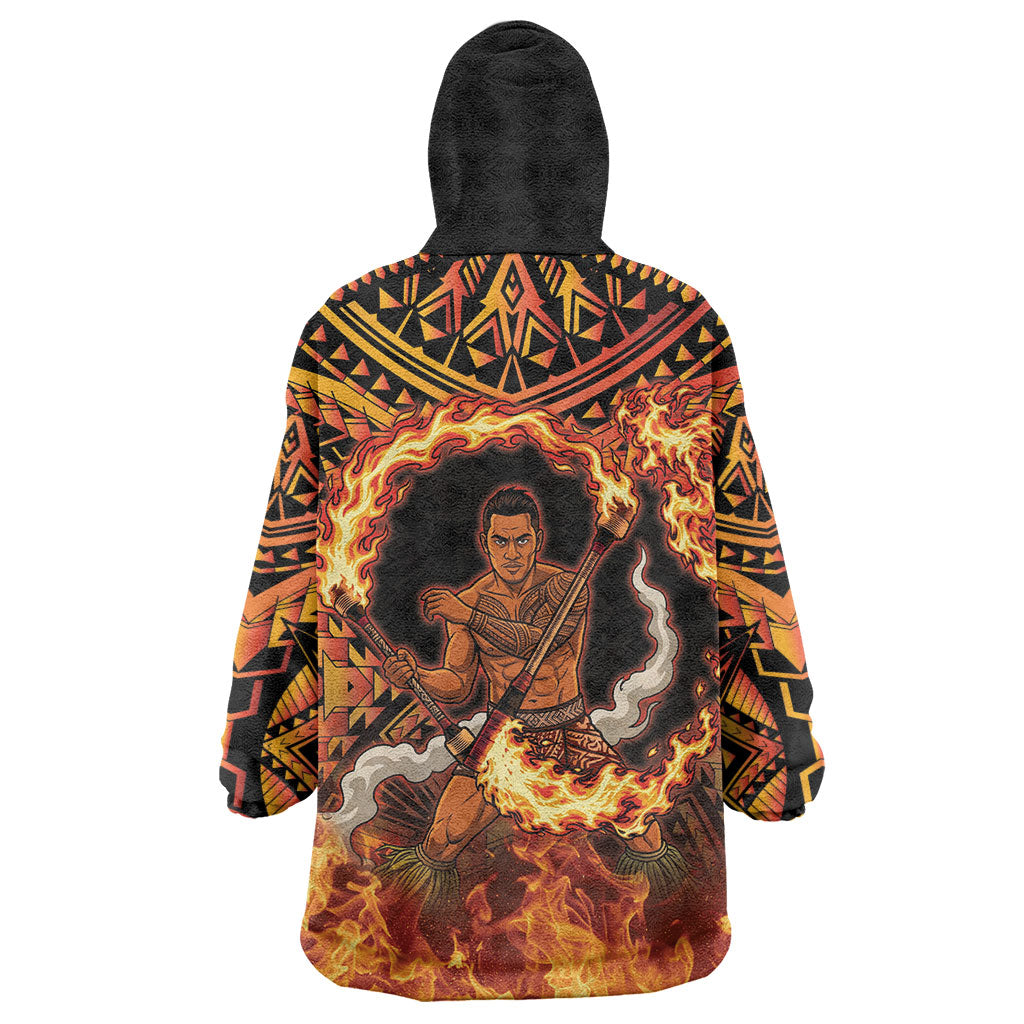 Samoa Siva Afi Dance Fireknife Wearable Blanket Hoodie Samoan Tribal Motif Dancing in the Fire
