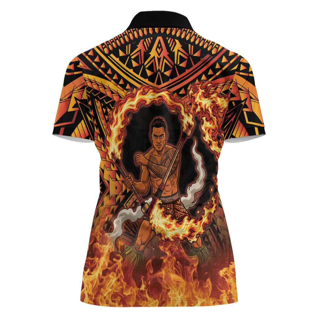 Samoa Siva Afi Dance Fireknife Women Polo Shirt Samoan Tribal Motif Dancing in the Fire