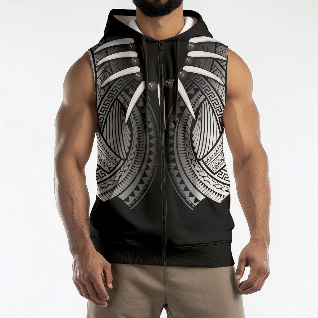 Samoan Ula Nifo Afi Tribal Sleeveless Zip Hoodie Polynesian Pattern