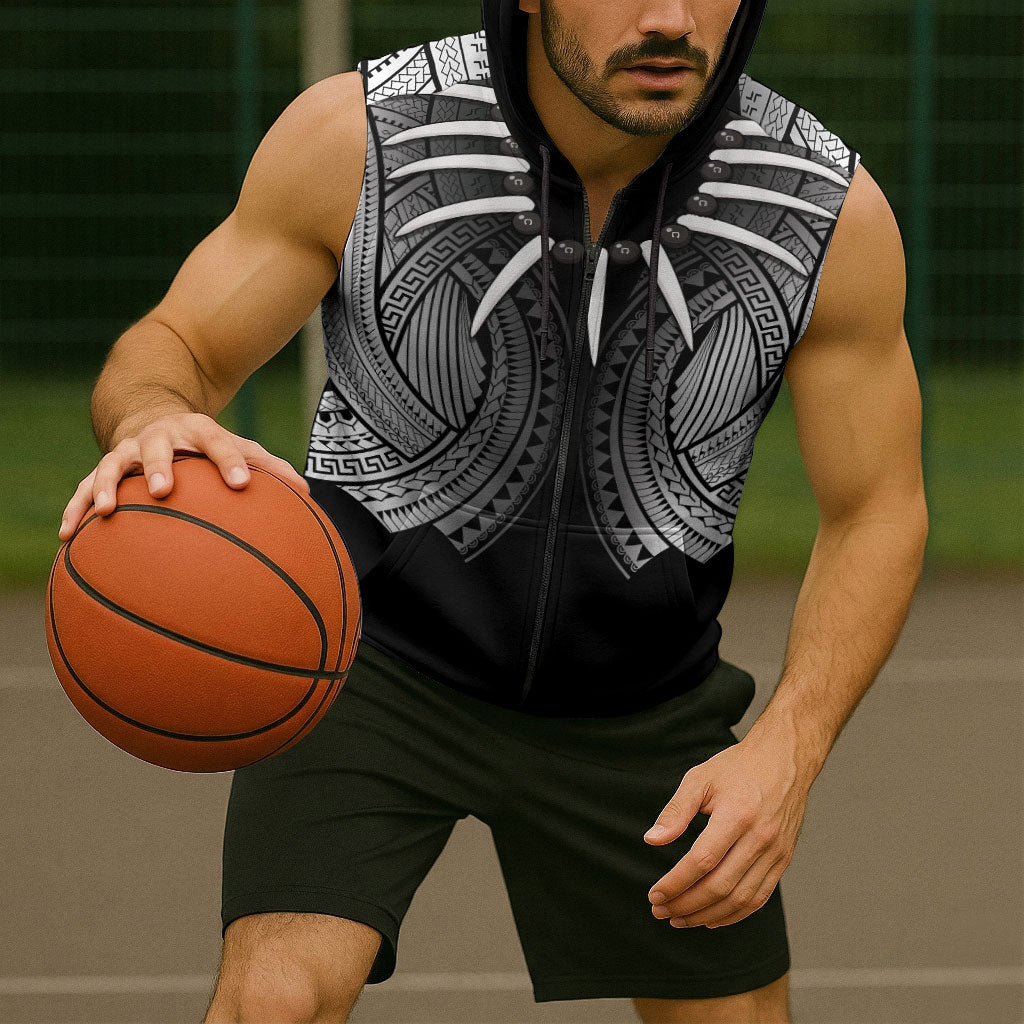 Samoan Ula Nifo Afi Tribal Sleeveless Zip Hoodie Polynesian Pattern