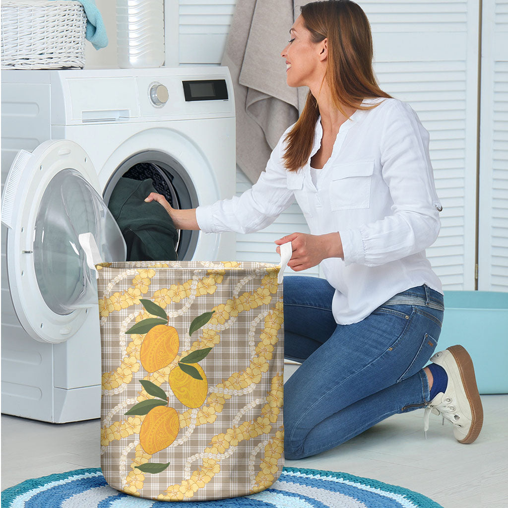 Maku'e Hawaiian Mango Palaka Laundry Basket Aloha Hibiscus Pikake Lei