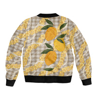 Maku'e Hawaiian Mango Palaka Bomber Jacket Aloha Hibiscus Pikake Lei