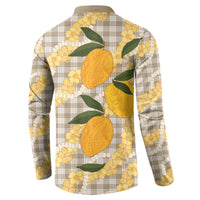 Maku'e Hawaiian Mango Palaka Button Sweatshirt Aloha Hibiscus Pikake Lei