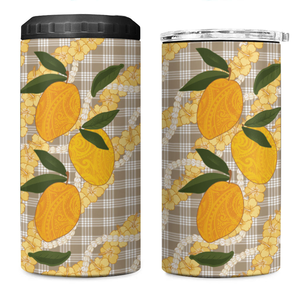 Maku'e Hawaiian Mango Palaka 4 in 1 Can Cooler Tumbler Aloha Hibiscus Pikake Lei
