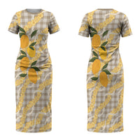 Maku'e Hawaiian Mango Palaka Couples Matching Short Sleeve Bodycon Dress and Long Sleeve Button Shirt Aloha Hibiscus Pikake Lei