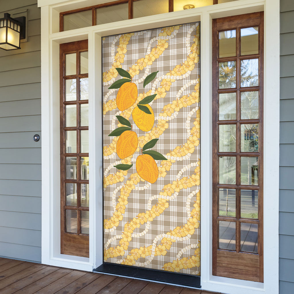 Maku'e Hawaiian Mango Palaka Door Cover Aloha Hibiscus Pikake Lei