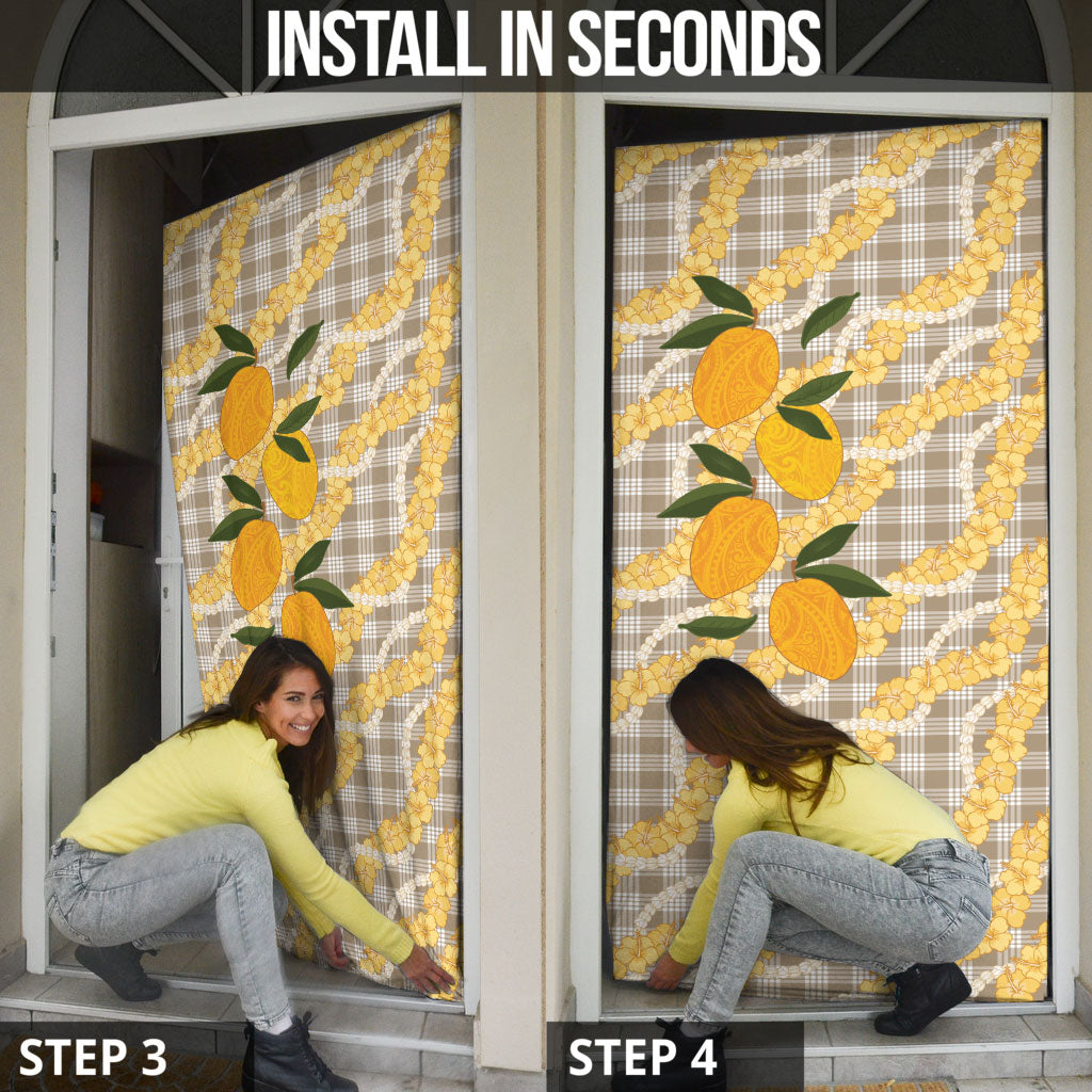 Maku'e Hawaiian Mango Palaka Door Cover Aloha Hibiscus Pikake Lei